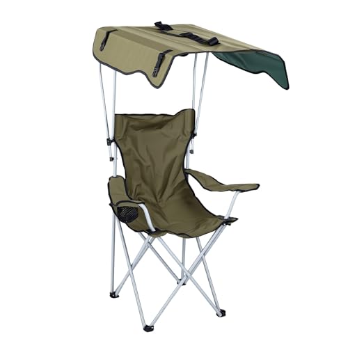 Silla de Camping Plegable, Portátil, Diseño Ergonómico con Dosel para Viajes Al Aire, Picnic en la Playa, Tamaño OD Verde, 50x50x130cm