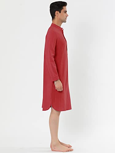 Lars Amadeus Men's Nightshirt Sleep Shirt Banded Collar Henley Shirt Pajamas Nightgown4