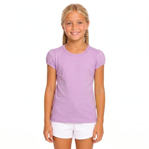 Image of Lilax Girls Short Puff Sleeve Cotton T-Shirt, Toddler & Little Girls Top | 95% Cotton Puff Sleeve Tee; Crewneck, Short Sleeve; Toddler & Girls Sizes 2T-12; for School, Play & Everyday; Machine Wash