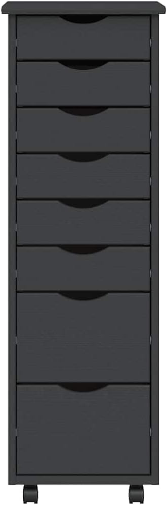 Moss Grey Rolling Cabinet with 8 Drawers Solid Pine Wood Engineered Wood Plastic Storage Rolling Pine