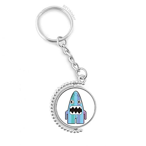 Porte-clés alien bleu monstre rotatif multicolore, anneau keyholder 1,2 x 3,5 pouces