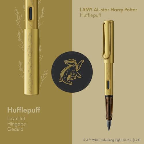 Image of Lamy AL-star Harry Potter Hufflepuff Fountain Pen - Special Edition Fountain Pen with Engraving of the House - Steel Nib in Line Width M - Lightweight Aluminium Housing - Includes T10 Blue Ink