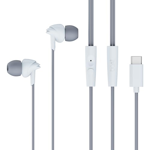 Image of Boat Bassheads 300C Wired Earphones,Type-C Jack, 10mm Drivers, Signature Sound, in-Line Microphone, Integrated Controls, Voice Assistant & 120cm Cable (Cool Grey)