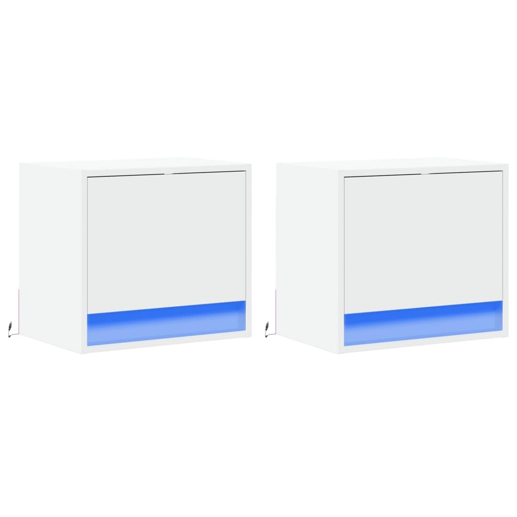 vidaXL Mesitas de Noche de Pared con Luces LED 2 Unidades Blanco, mesita de Noche Flotante, mesita de Noche Flotante, Muebles de Dormitorio
