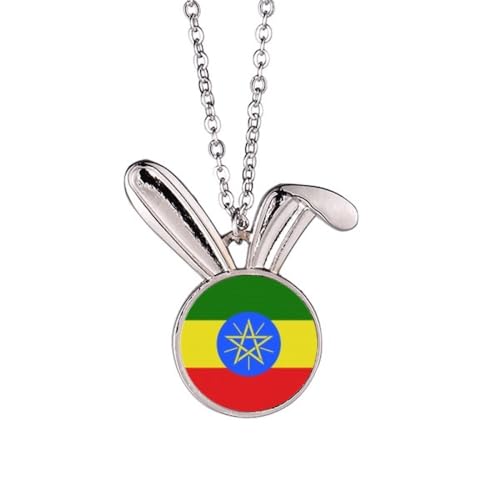 Collier drapeau Éthiopie pendentif lapin bijou ethnique