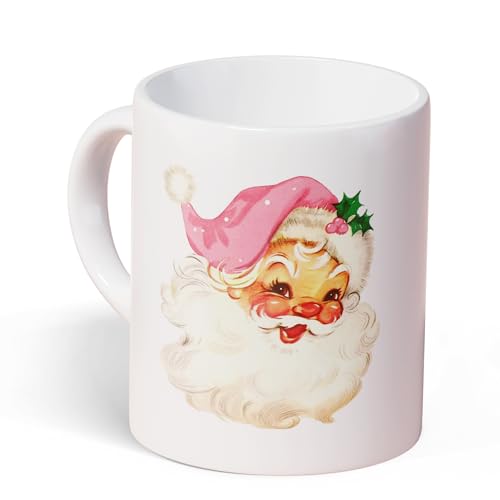KEUSPI Vintage Pink Santa Coffee Mugs - 11 oz Ceramic...