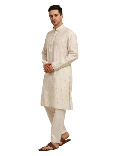 Men's Ethenic Kurta Pajama Set with Embroidery - Festive & Wedding Wear - Tunic Art Silk - Traditional Indian Outfit2