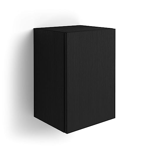 Mobili Fiver, Unité Murale cubique avec Porte, Iacopo, Frêne Noir, Mélaminé, Armoire Suspendue Murale pour Entrée, Salon, Bureau, Made in Italy