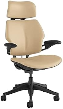 Humanscale Freedom Office Chair with Headrest - Ergonomic Work Chair with Standard Height Adjustable Duron Arms - Wheels for Carpet - Graphite Frame with Sand Ticino Leather