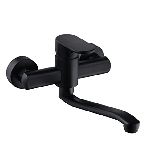 キッチンタップ壁掛けキッチンシンクタップ真鍮温水および冷水二穴キッチン蛇口ブラック-20cm