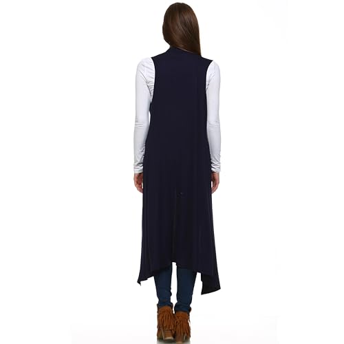 Image of Isaac Liev Women's Sleeveless Cardigan - Casual Long Maxi Open Front Flowy Drape Lightweight Duster Vest Made in USA