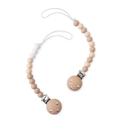 Image of Comfy Cubs Pacifier Clips 2 Pack - 100% Food Grade Silicone Baby Pacifier Clips, BPA & PVC Free - CPSIA Certified, Lightweight and Flexible Baby Gifts - Beige, Light Beige & White
