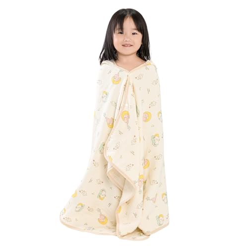 Image of Hooded Towel Muslin Hooded Towel Made from Organic Cotton 6-Layer Cotton Bath Towel, Soft Bath Towels 25x51inches for Toddler Baby (Splashing Elephant)
