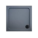 ELEGANT 760 x 760 x 40mm Grey Square Stone Tray for Shower Enclosure Cubicle + Waste Trap