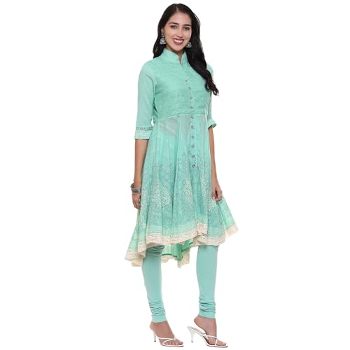 Image of BIBA Women Cotton Asymmetric Solid Kurta Churidar Suit Set