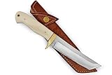 Handmade Hunting knife Tanto Blade knife with Leather sheath Outdoor Carbon steel knife for Camping