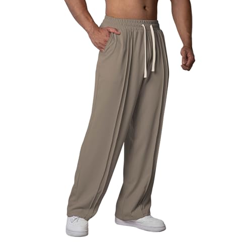 Men's Long Pants Straight Wide Leg Front Trims Fashion Trousers Comfortable Elastic Waist Breathe Pant Work Going Out