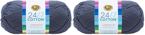 Image of Lion Brand Yarn (1 Skein) 24 /7 Cotton Yarn, Denim, 558 Foot (Pack of 2)