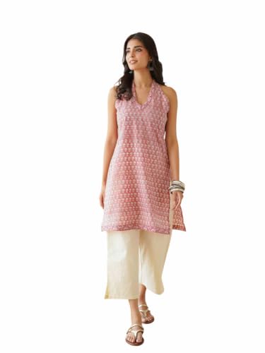 Image of GOODHAND Women Printed Cotton Kurti | Casual Long Kurta | Comfortable Ethnic Wear with Relaxed Fit
