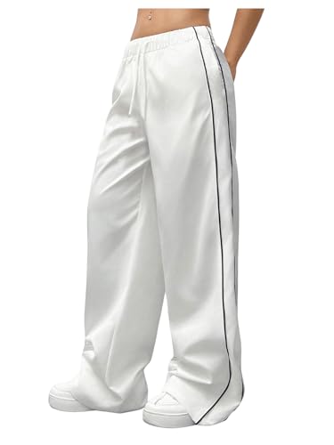 Floerns Girl's Contrast Binding Drawstring Waist Active Baggy Wide Leg Pants