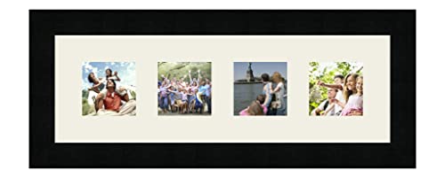 Cadres Photos pêle mêle multivues Gris Argent 4 Photo(s) 8x8 Passe Partout, Cadre Photo Mural 40x13 cm Noir, 3 cm de Largeur