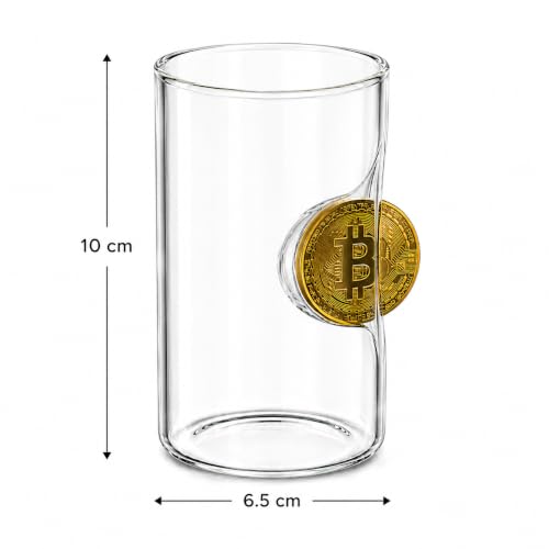 Image of Bitcoin Embedded Glass Tumbler, Unique Crypto Coin Design Drinking Glass Clear Transparent Glass for Water, Coffee & Beverages