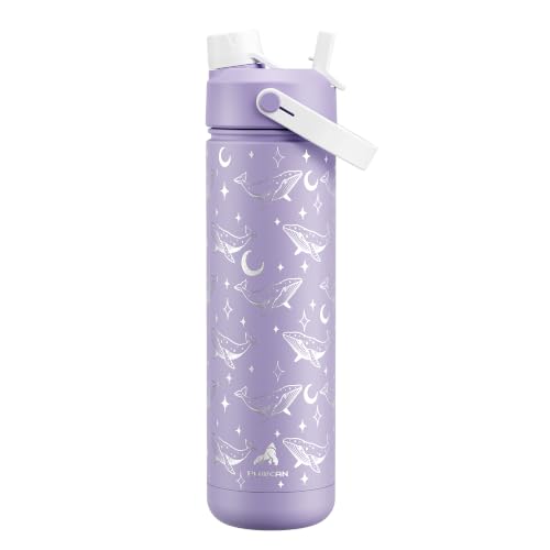 Image of POWCAN 26 oz Insulated Water Bottle with 2-in-1 Straw and Spout Lid, Keep Cold 24H, Leak-Proof, Fits in Car Cup Holder, Stainless Steel Water Bottle for Sports, Travel, Gym, School (Moonwhale Dream)