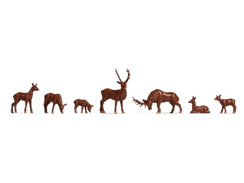 Noch TT Lot de 7 Figurines de cerf colorées à la Main pour écartement de Voie TT Idéal pour modélisme et Diorama, Vert.