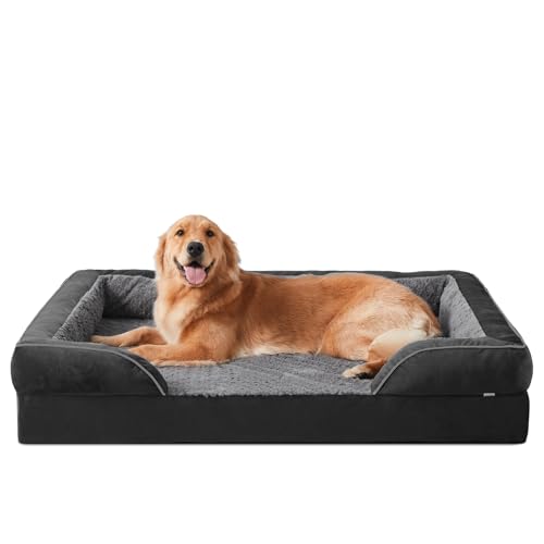 JOEJOY Cuccia ortopedica per cani di taglia media, in memory foam, rimovibile, lavabile, ortopedica, 89 x 64 x 17 cm, a forma di uovo, antiscivolo, colore nero