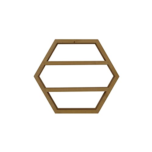 HANNUN - Estantería Flotante de Madera Hexágono | Estantería Artesanal de Pared | Almacenaje en 2 Baldas | 40 x 40 x 9,7 cm | Color Nogal Cover