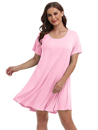 Belaroi Womens Summer Casual T Shirt Dresses Short Sleeve Swing Tunic Dress(S, Pink) #TOP2