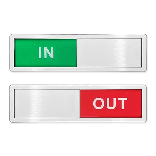 LICQIC Privacy Sign, IN/OUT - Sliding Door Sign for Home Office Restroom Conference, Silver