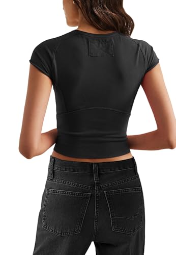 SENSERISE Womens Crop Tops Tight T Shirts Cap Sleeve Basic Tees Slim Fit Baby Tees Y2k Clothes Fall Outfits4