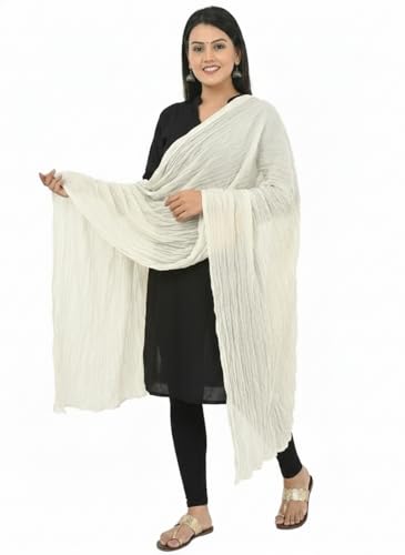 Image of Women's Solid Plain Pure Cotton long Dupatta & Chunnis odhni with pom pom border, 2.25 meter