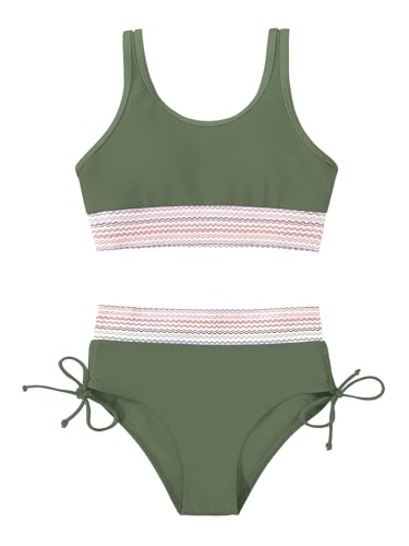 Image of Teen Girls Swimsuit Two-Piece Bikini Set Adjustable Shoulder Straps Bathing Suit Kid Athletic Swimwear with Chest Pad