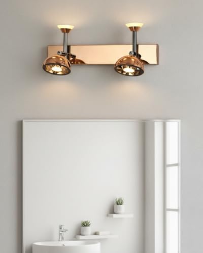Image of swanart Modern Rose Gold Dual LED Wall Sconce - Adjustable Vanity Light Fixture for Bathroom, Bedroom, Living Room - Elegant Home Decor Lighting