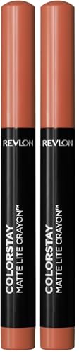 Image of REVLON ColorStay Matte Lite Crayon Lipstick with Built-in Sharpener, Smudge-proof, Water-Resistant Non-Drying Lipcolor, 001 Tread Lightly, 0.049 oz (Pack of 2)