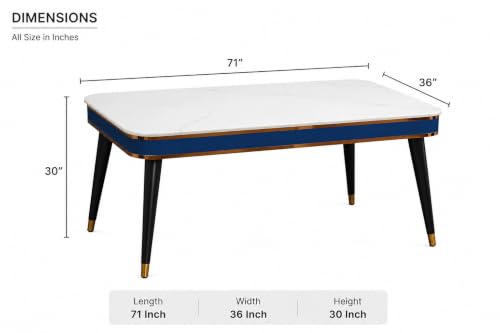 Image of WOODEN SPACE 6-Seater Wooden Dining Table Set | Nano Composite Marble Top | Solid Wood Base | Modern Dining Room Furniture with 6 Chairs (Vintage Blue)