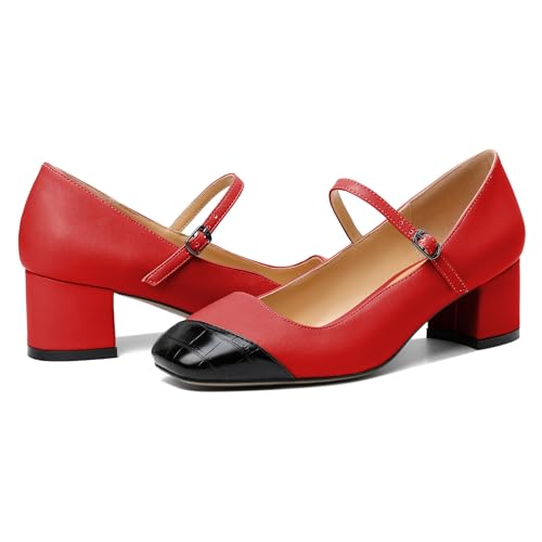 SAMMITOP Womens Chunky Block Heels Square Cap Toe Mary Jane Low Heel Pumps 2 Inch Classic Ankle Strap Dress Pumps Shoes for Office Wedding Party4