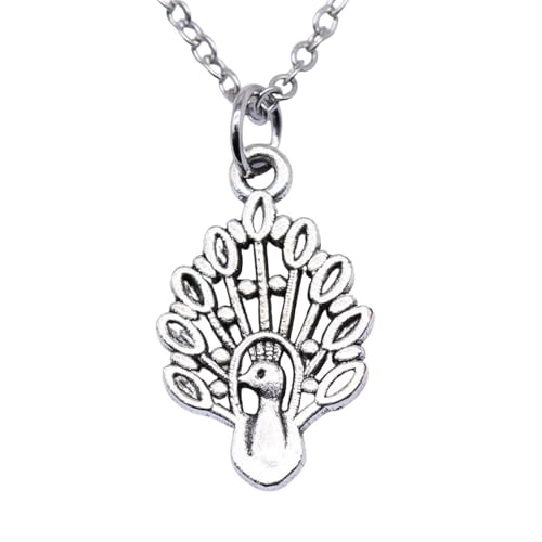 Collier paon argent antique 12x19mm une idée cadeau rétro unique