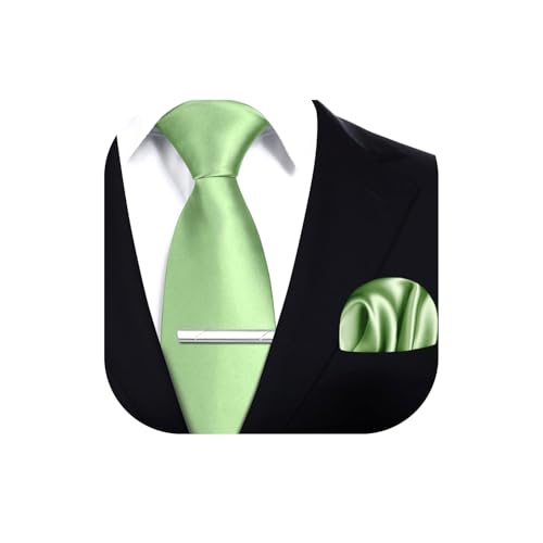HISDERN Corbata de Hombre Verde Claro Modernas Originales Formales Clásico Corbatas y Pañuelo de Bolsillo y Alfiler para Boda Fiesta Negocio Color Sólido