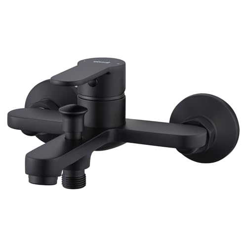 Ulytid Grifo Bañera Negro, Grifo Bañera y ducha de Latón, Mezlador Monomando Ducha con Caño Bañera, Grifo Bañera Mural para Baño, Grifo para Ducha y Bañera, Universal 1/2' Salida Inferior