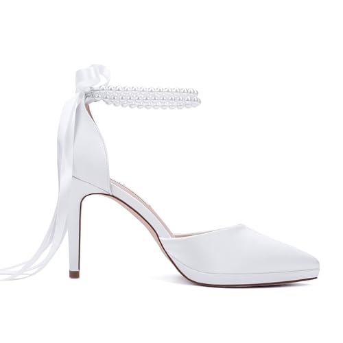 Pearl Heels Wedding Shoes for Bride Closed Toe Bridal Shoes Wedding Party Pumps4