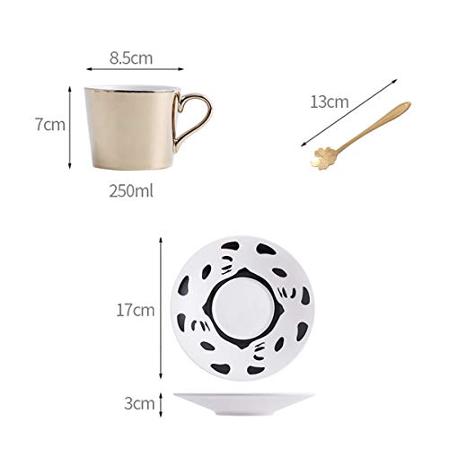 fanquare 250 ml Taza de Café de Reflejo del Espejo de Panda, Taza de Té de Cerámica dorada, juego de Taza de Café y platillo - Imagen 4