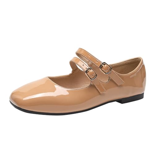Minetom Femmes Filles Mary Jane Élégant Fête Soirée Ballerines Confortable Simili Cuir Chaussures Plates avec Boucle A Kaki 41 EU