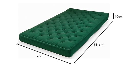 Image of ATOOTFUSION Cotton Floor Mattress, 4 inch Thick Tufted Cushion, 72 x 30 inch, Foldable, Rollable Light Weight Cotton Mattress (Bottle Green)