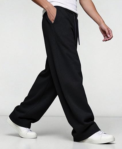 Image of O3e Men's Polycotton Loose Fit Track Pants with Elastic Waistband & Side Pockets | Comfortable Joggers for Casual & Gym Wear