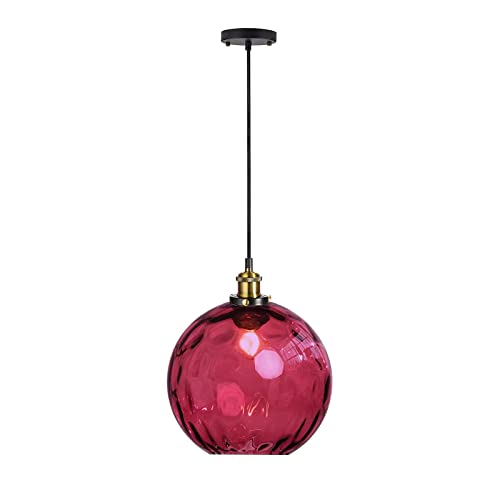 HJXDtech Vintage Industrial Pendant Light - 20cm Artistic Glass Globe Shade, Loft-Style Ceiling Hanging Lamp with Antique Bronze Finish, E27 Base, Perfect for Cafe, Restaurant, Home Decor (Burgundy)