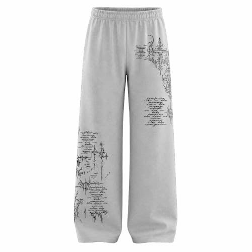 Image of Aesthetic Gothic Wide Leg Pants for Men | Tribal Print Baggy Streetwear | Oversized Track Pants with Elastic Waist | Black and White Relaxed Fit Bottoms