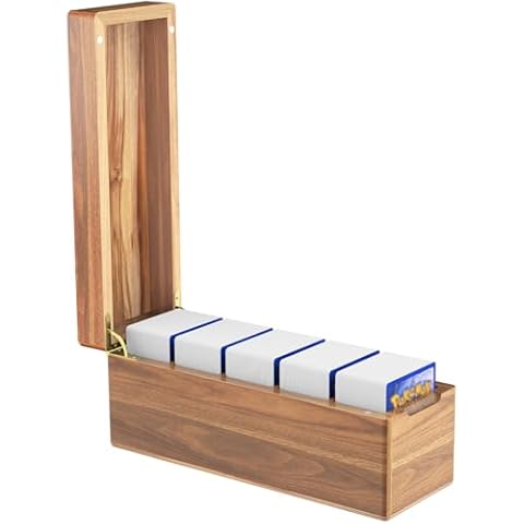 Neando Card Storage Box for PTCG Trading Cards, Magic MTG Cards Organizer with 5 Compartments, fits for 600+ Single Sleeved Cards, Acacia Wood, 3.5’’W x 10’’D x 4.1’’H Cover